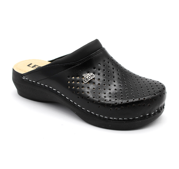 leon damen lederclogs -modell-pu100-schwarz