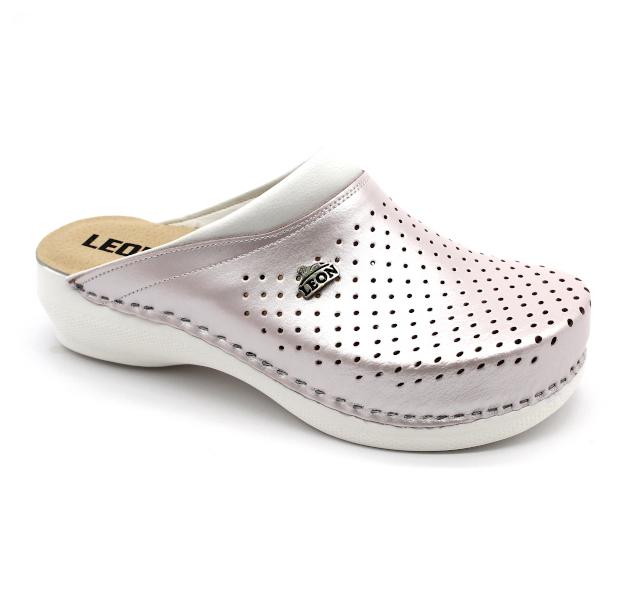 leon damen lederclogs -modell-pu100-rosa